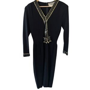 VTG Don Sayres For Wellmore Dress SZ 14‎ Sequin Bows Wool Blend Glam Event Party